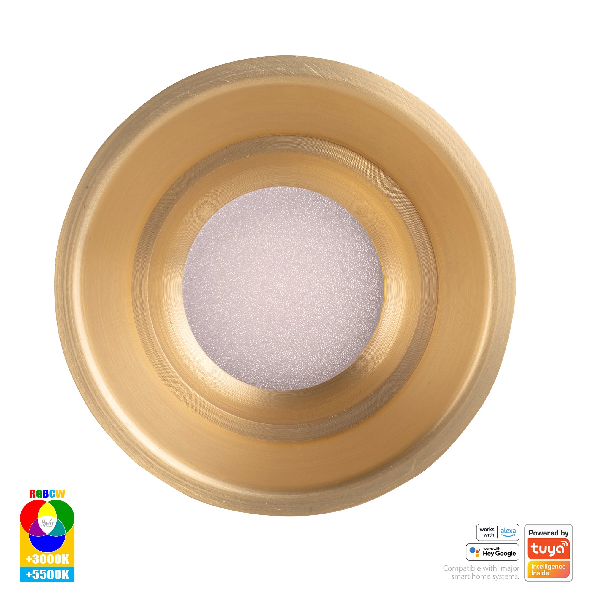 HV5513RGBCW-BR - Prime Brass Coloured Fixed Deep RGBCW WIFI LED Downlight