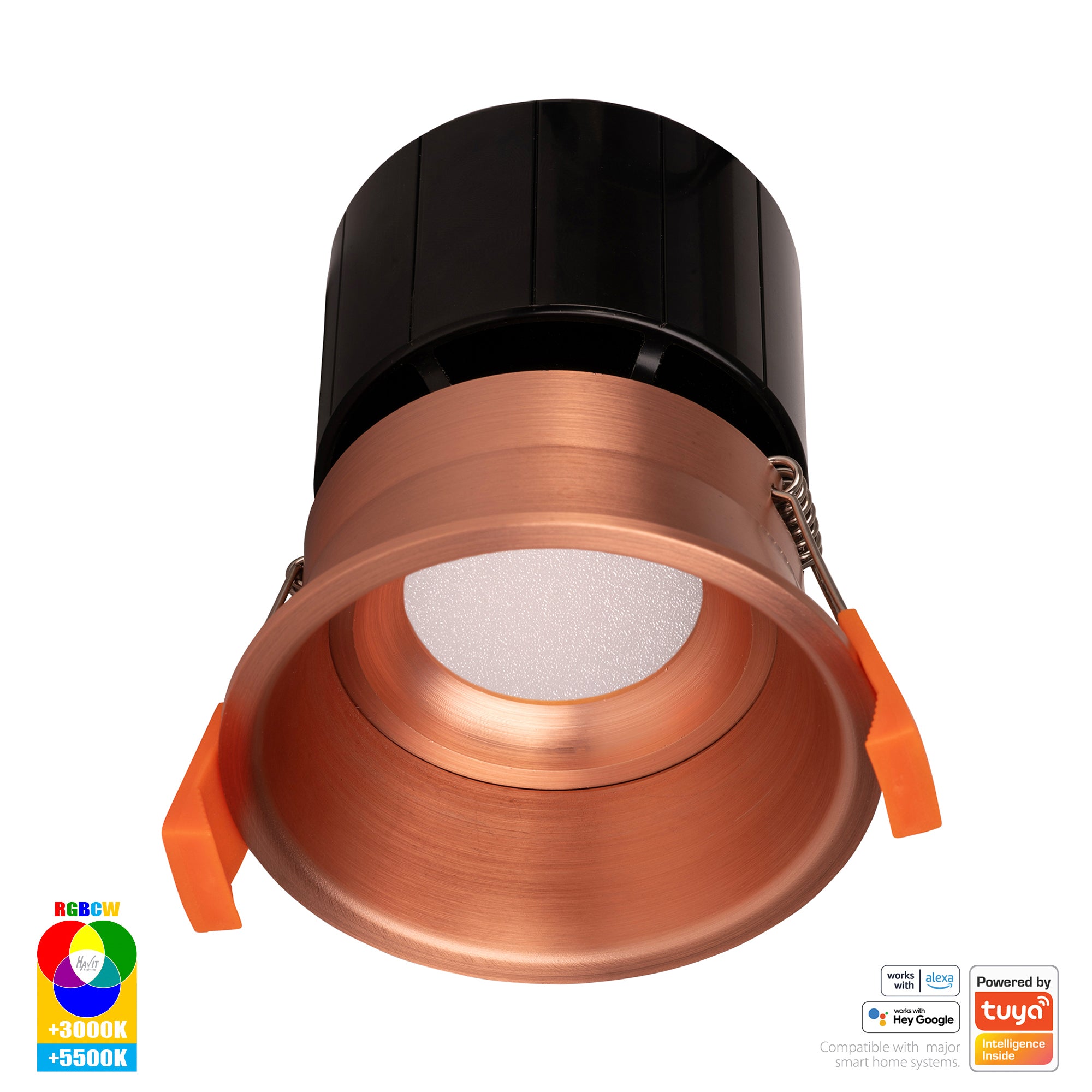 HV5513RGBCW-CP - Prime Copper Coloured Fixed Deep RGBCW WIFI LED Downlight