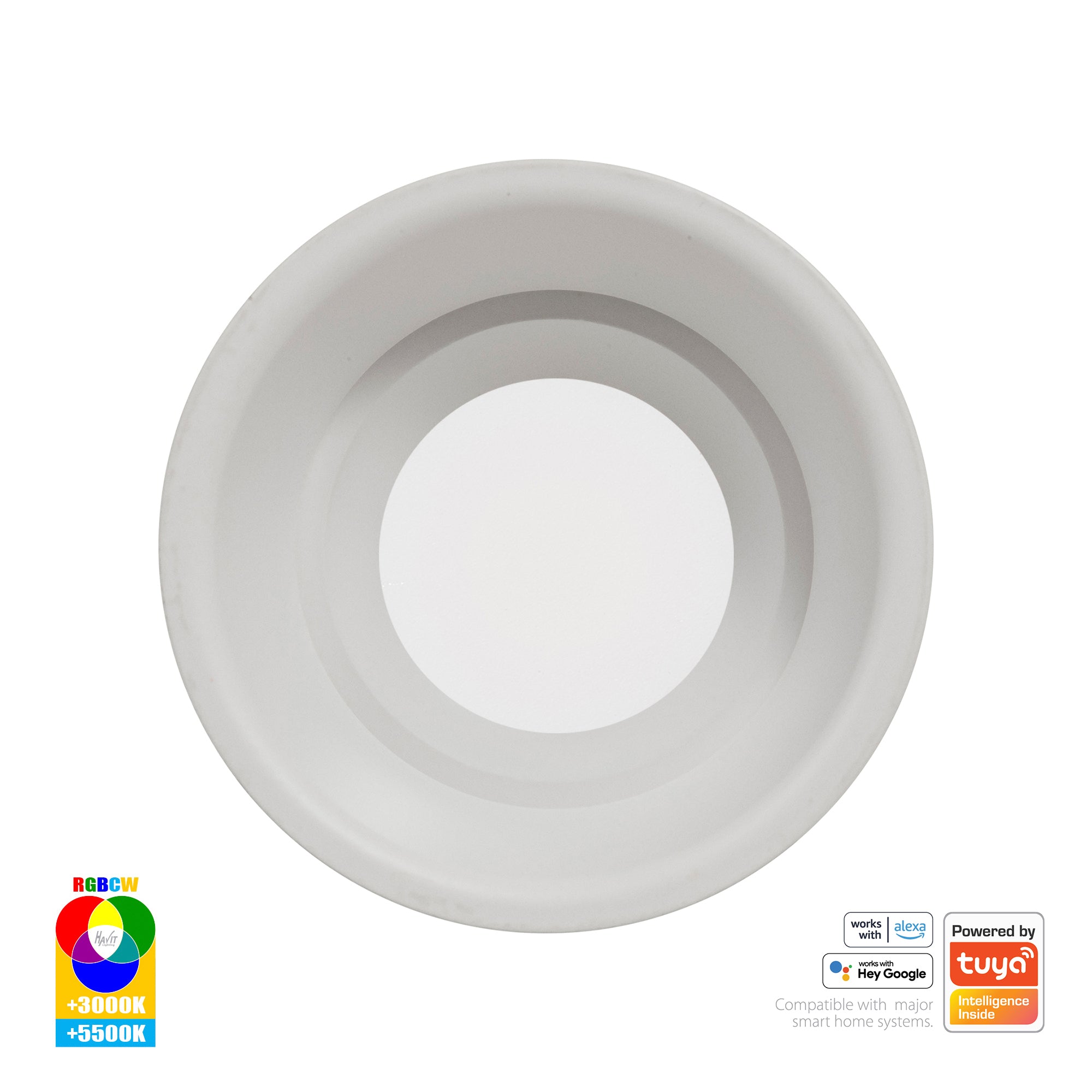 HV5513RGBCW-WHT - Prime White Fixed Deep RGBCW WIFI LED Downlight