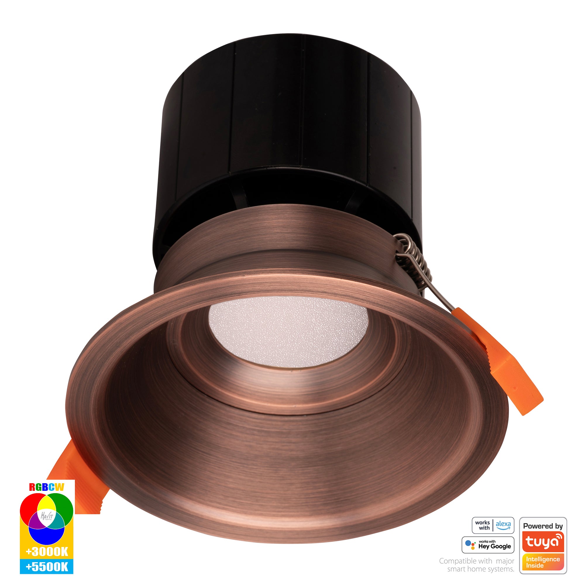 HV5514RGBCW-AB - Prime Antique Brass Fixed Deep RGBCW WIFI LED Downlight