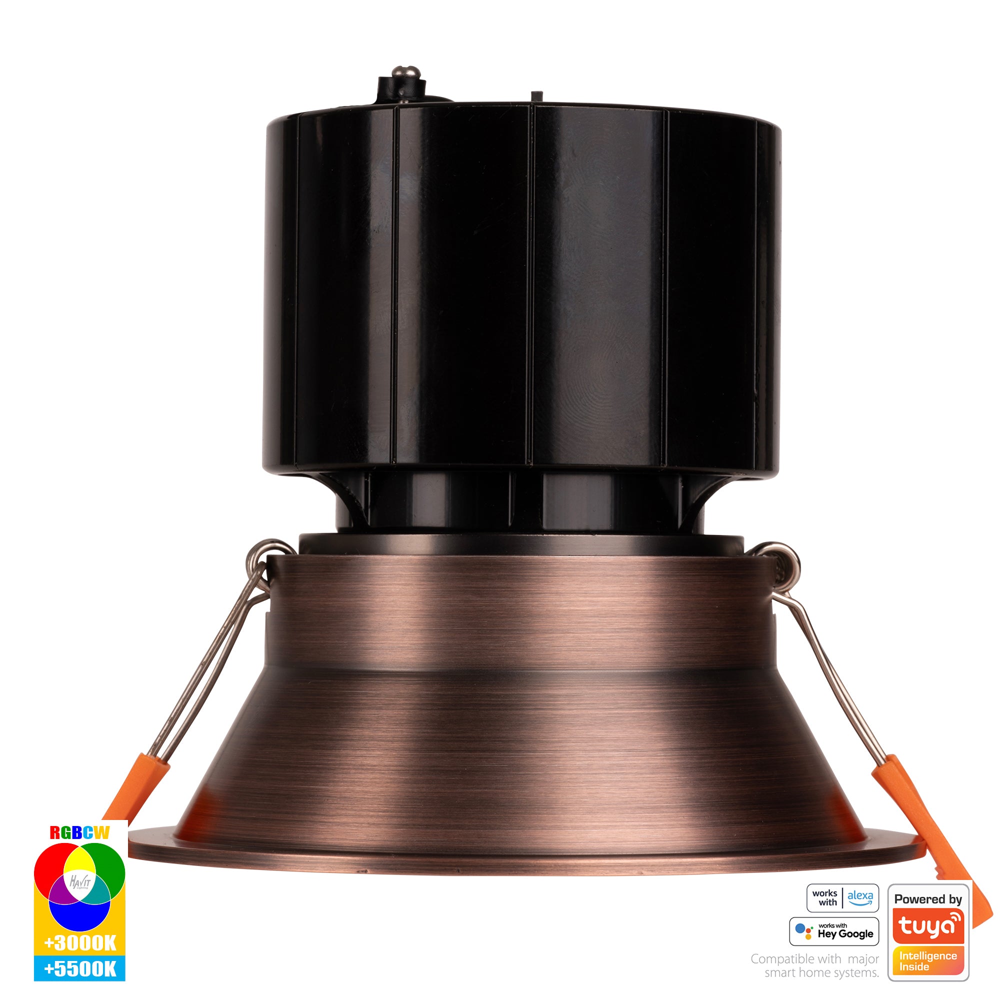HV5514RGBCW-AB - Prime Antique Brass Fixed Deep RGBCW WIFI LED Downlight
