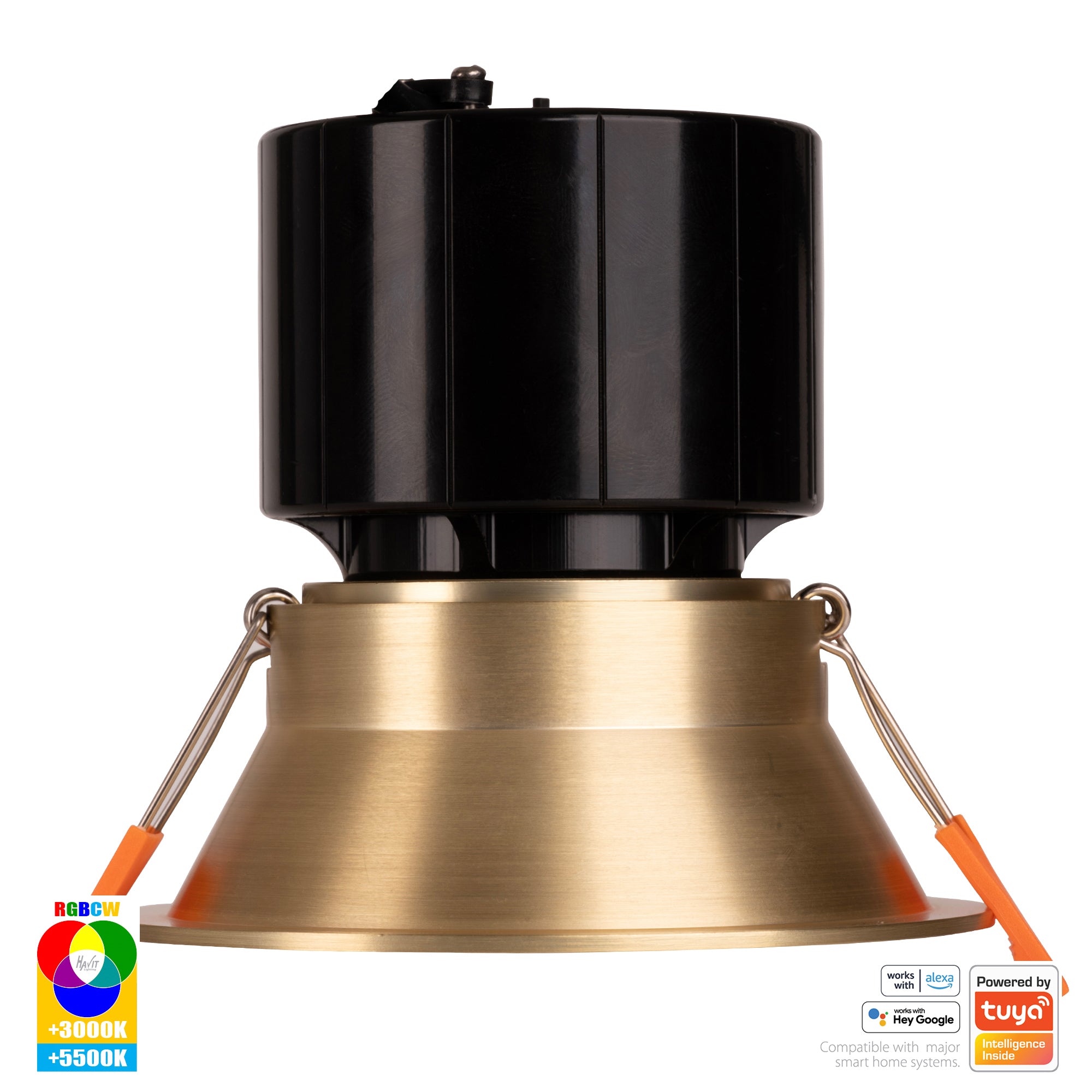 HV5514RGBCW-BR - Prime Brass Coloured Fixed Deep RGBCW WIFI LED Downlight