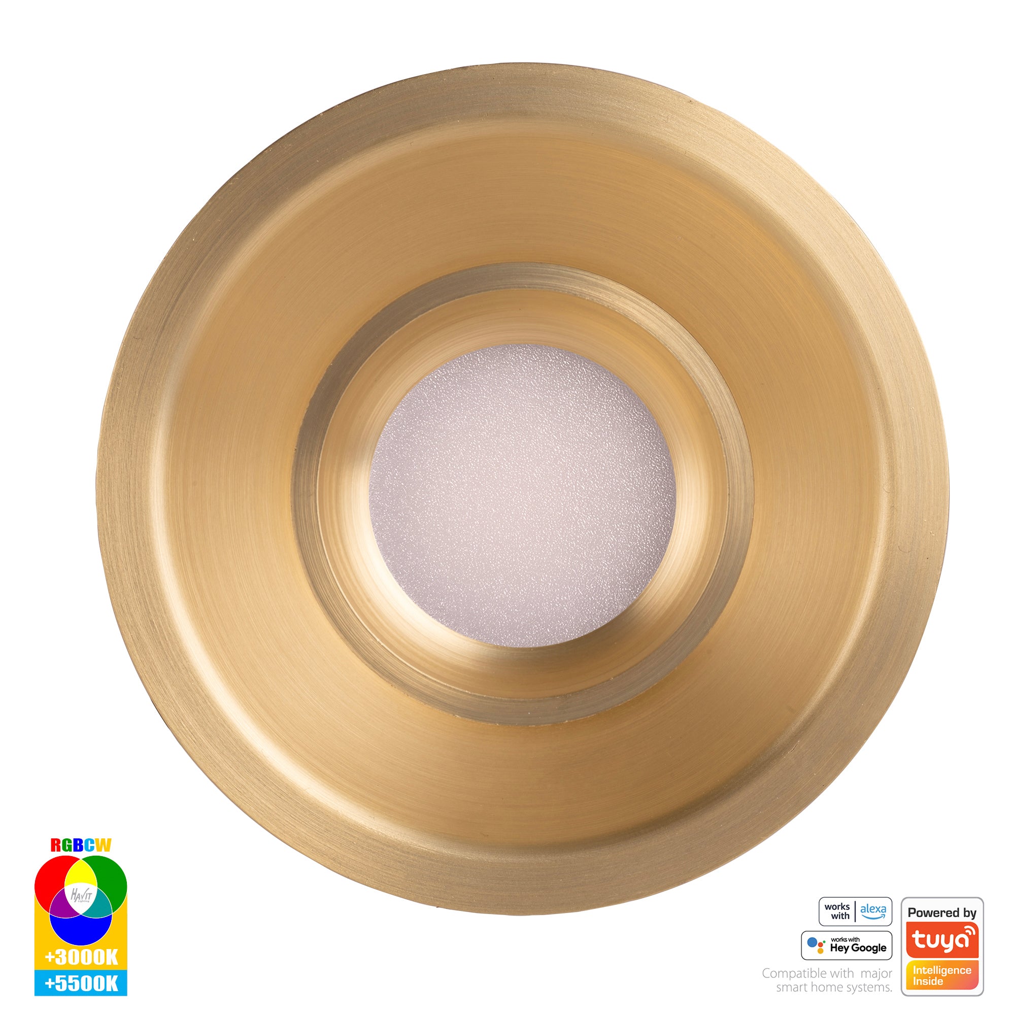 HV5514RGBCW-BR - Prime Brass Coloured Fixed Deep RGBCW WIFI LED Downlight