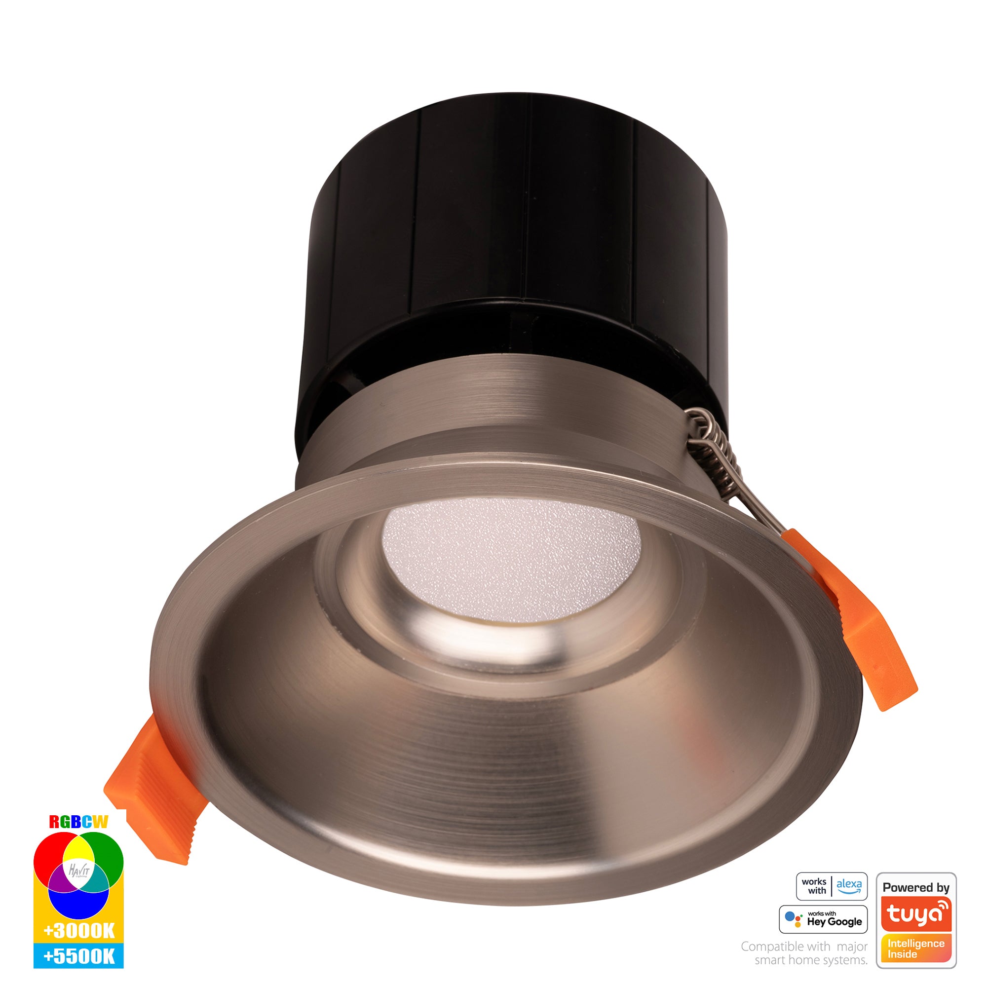 HV5514RGBCW-NK - Prime Nickel Coloured Fixed Deep RGBCW WIFI LED Downlight