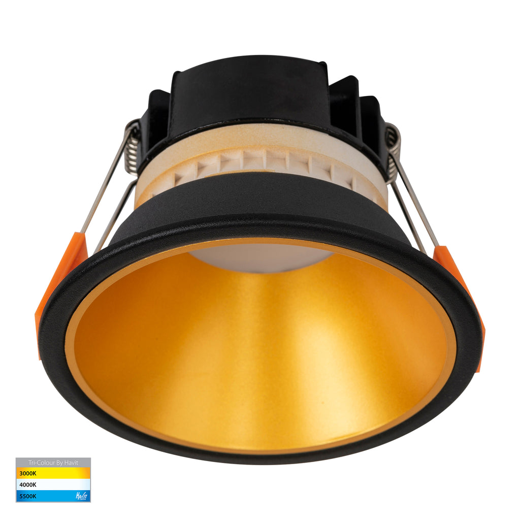 HV5528T-BG - Gleam Black with Gold Insert Tri Colour Fixed Deep LED Downlight