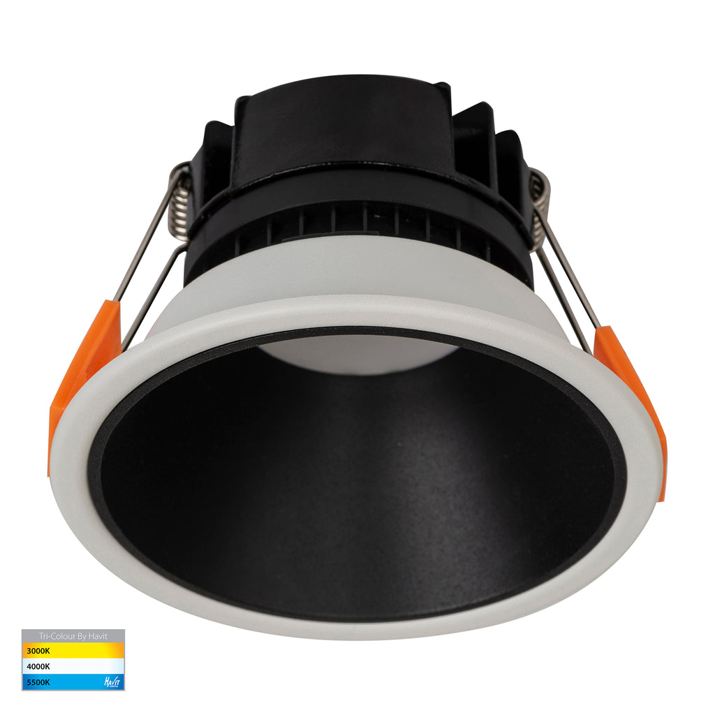 HV5528T-WB - Gleam White with Black Insert Tri Colour Fixed Deep LED Downlight