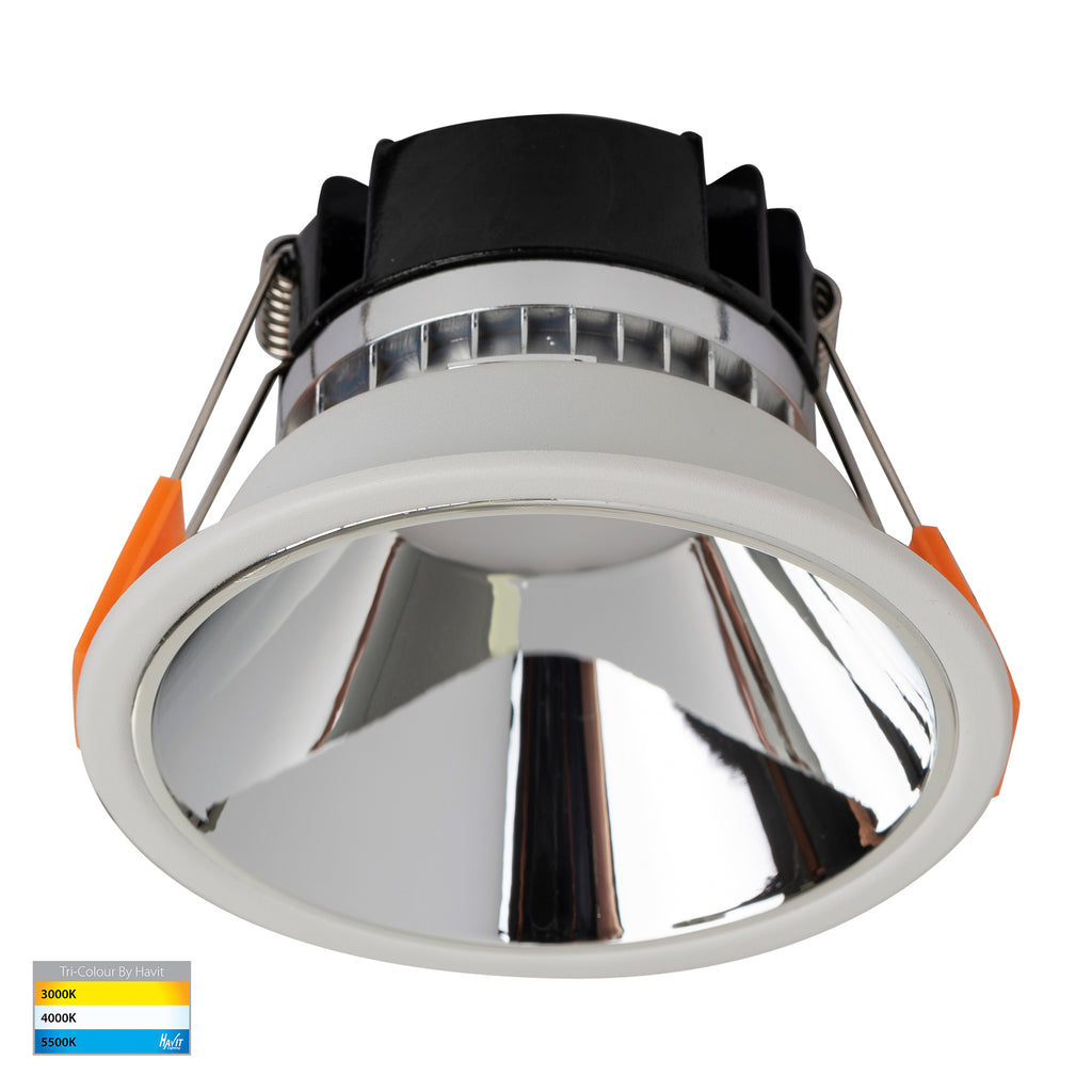 HV5528T-WC - Gleam White with Chrome Insert Tri Colour Fixed Deep LED Downlight