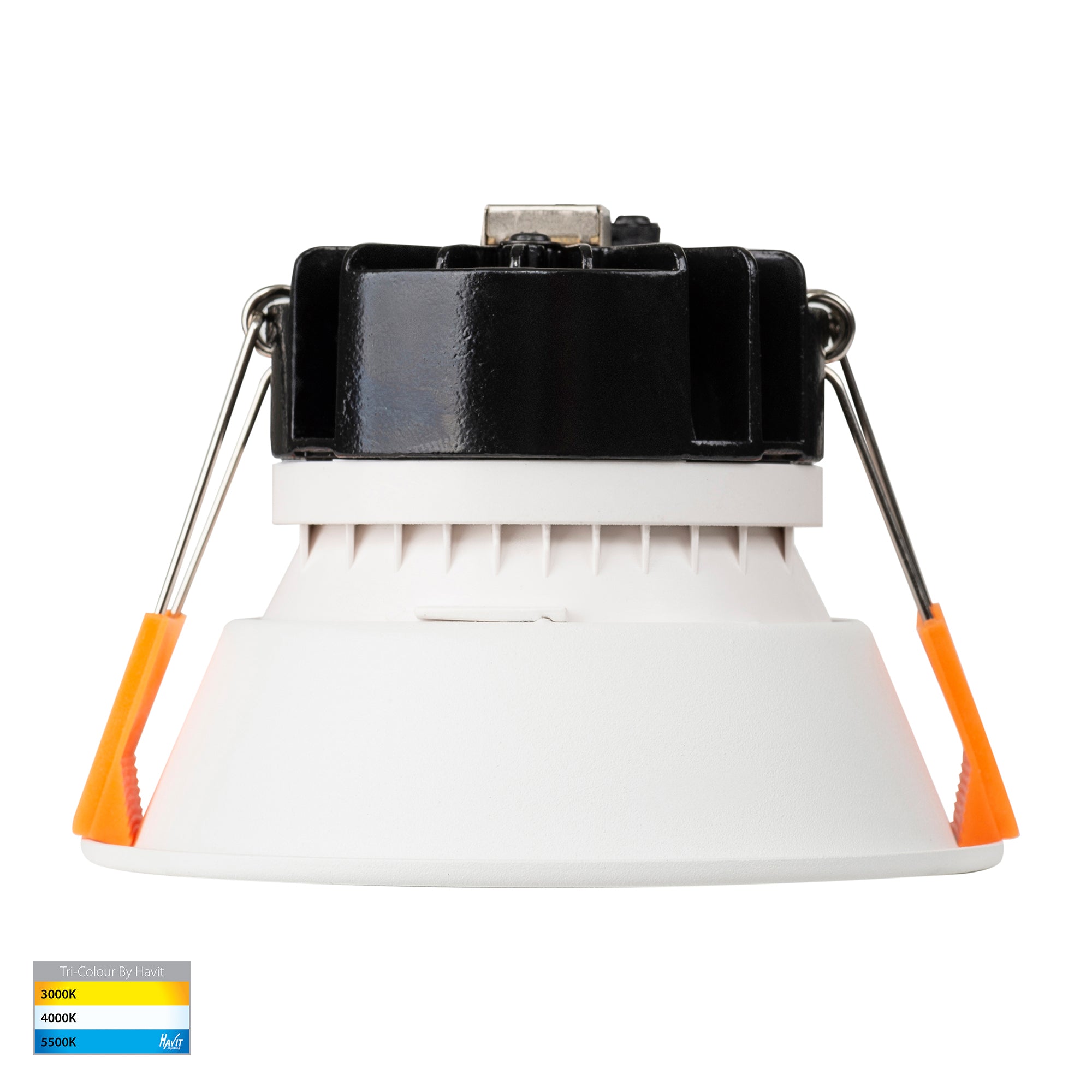 HV5528T-WB - Gleam White with Black Insert Tri Colour Fixed Deep LED Downlight