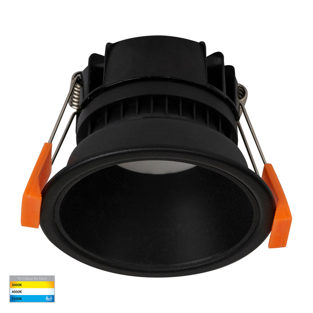 HV5529T-BB - Gleam Black with Black Insert Tri Colour Fixed Deep LED Downlight