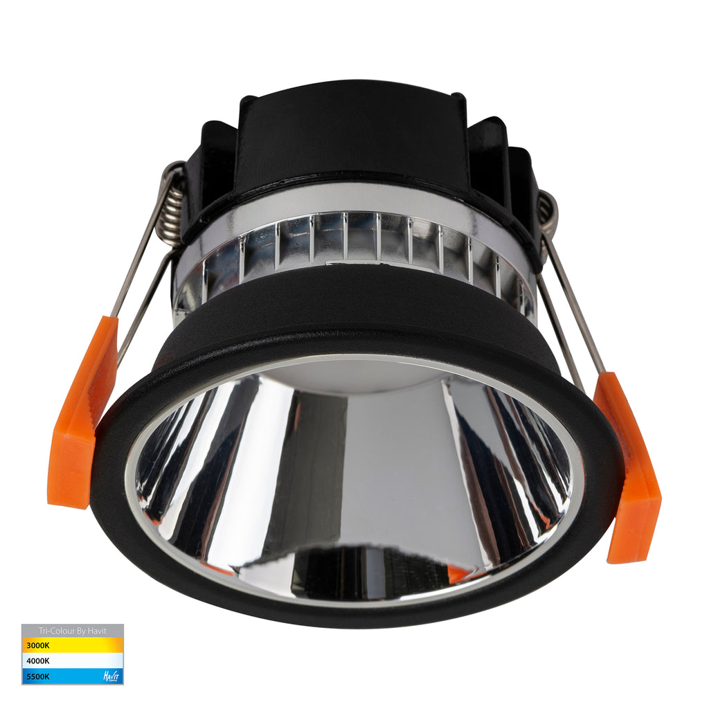 HV5529T-BC - Gleam Black with Chrome Insert Tri Colour Fixed Deep LED Downlight