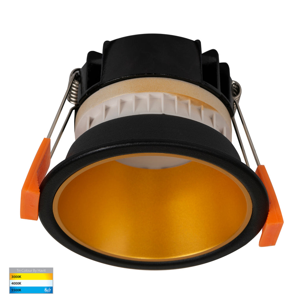 HV5529T-BG - Gleam Black with Gold Insert Tri Colour Fixed Deep LED Downlight