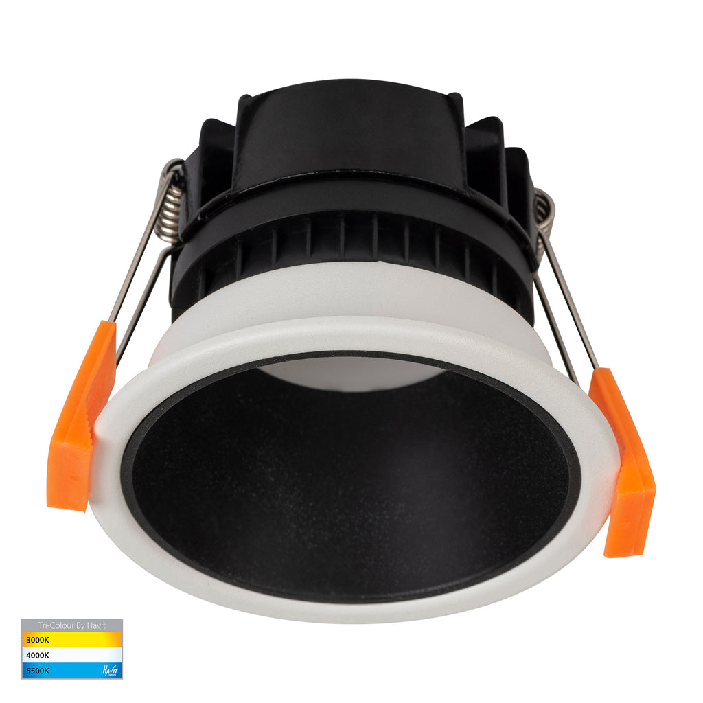 HV5529T-WB - Gleam White with Black Insert Tri Colour Fixed Deep LED Downlight