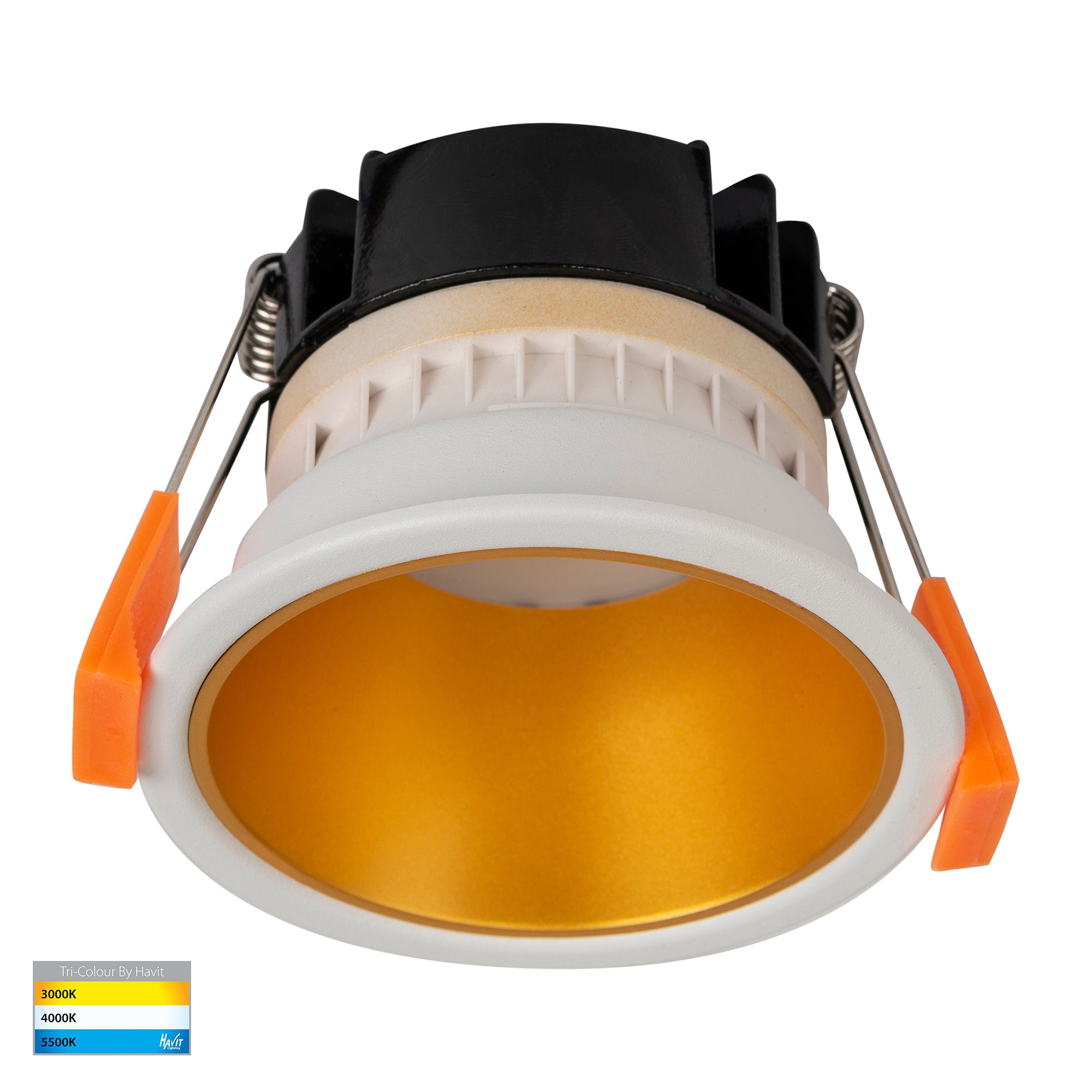HV5529T-WG - Gleam White with Gold Insert Tri Colour Fixed Deep LED Downlight