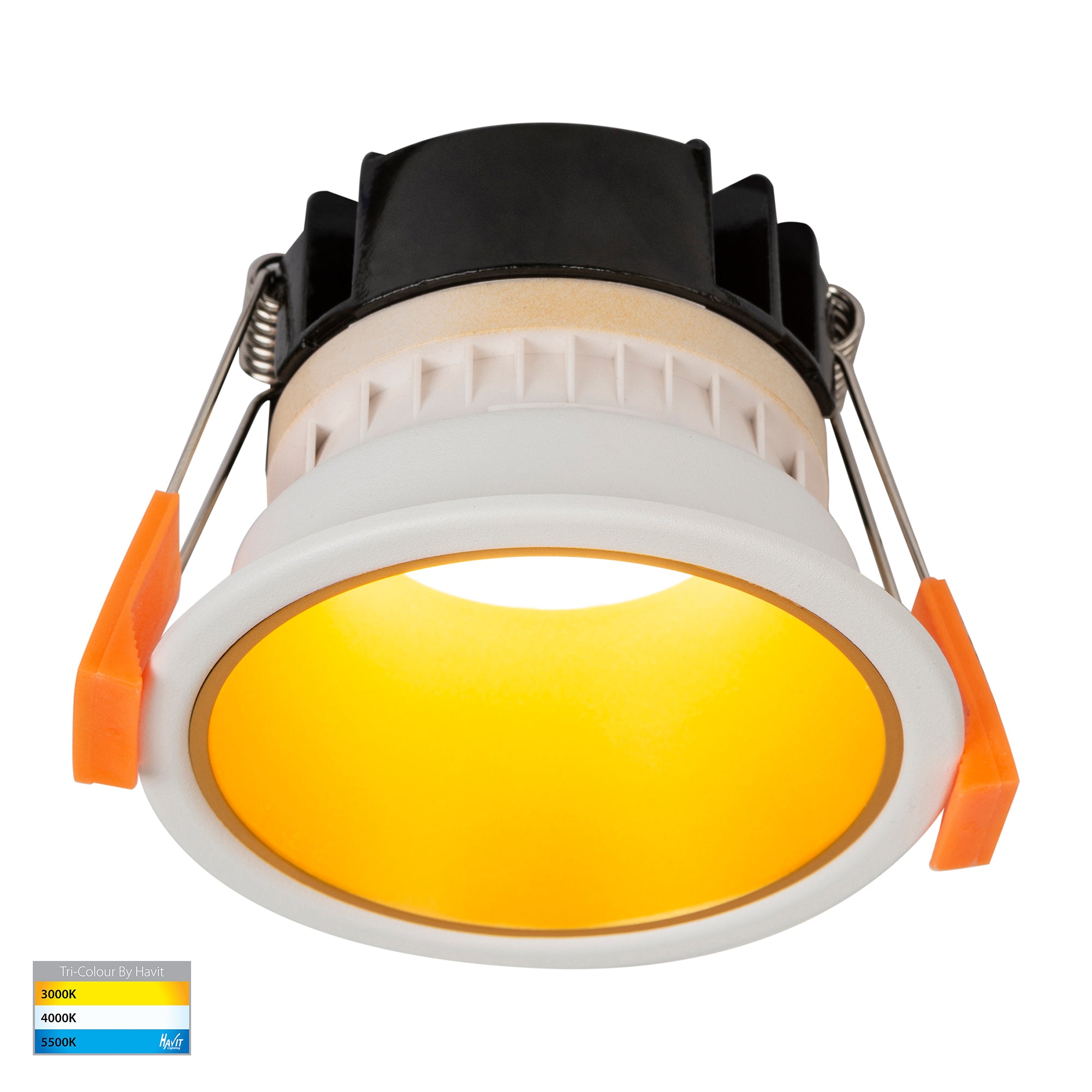 HV5529T-WG - Gleam White with Gold Insert Tri Colour Fixed Deep LED Downlight