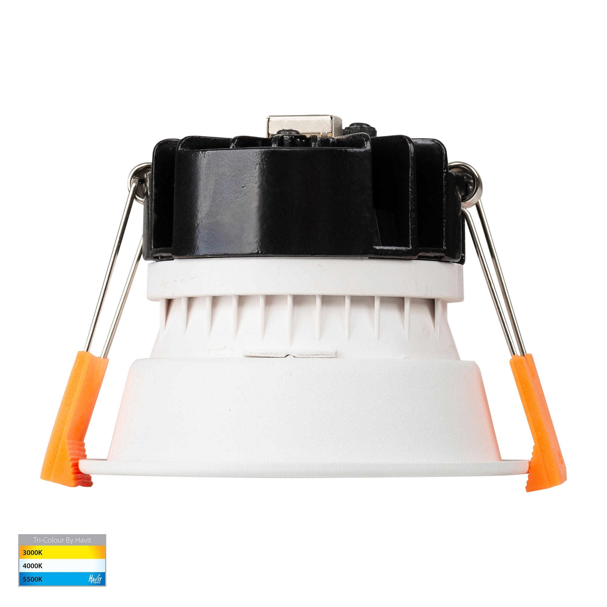 HV5529T-WC - Gleam White with Chrome Insert Tri Colour Fixed Deep LED Downlight