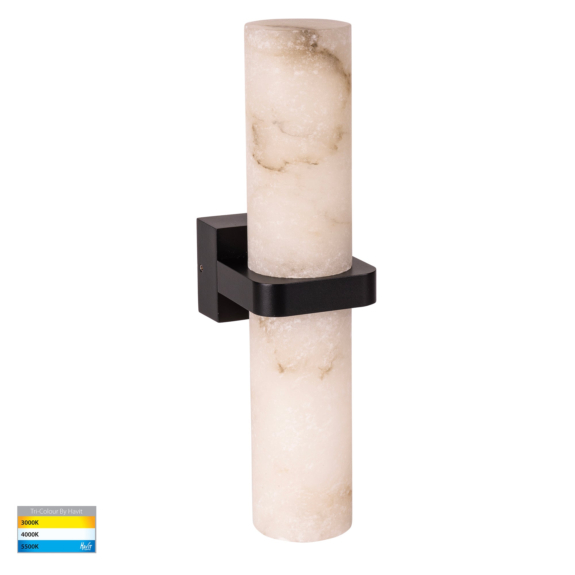 HV8079T-BLK - Albast Black Up & Down Wall Light with Alabaster Glass