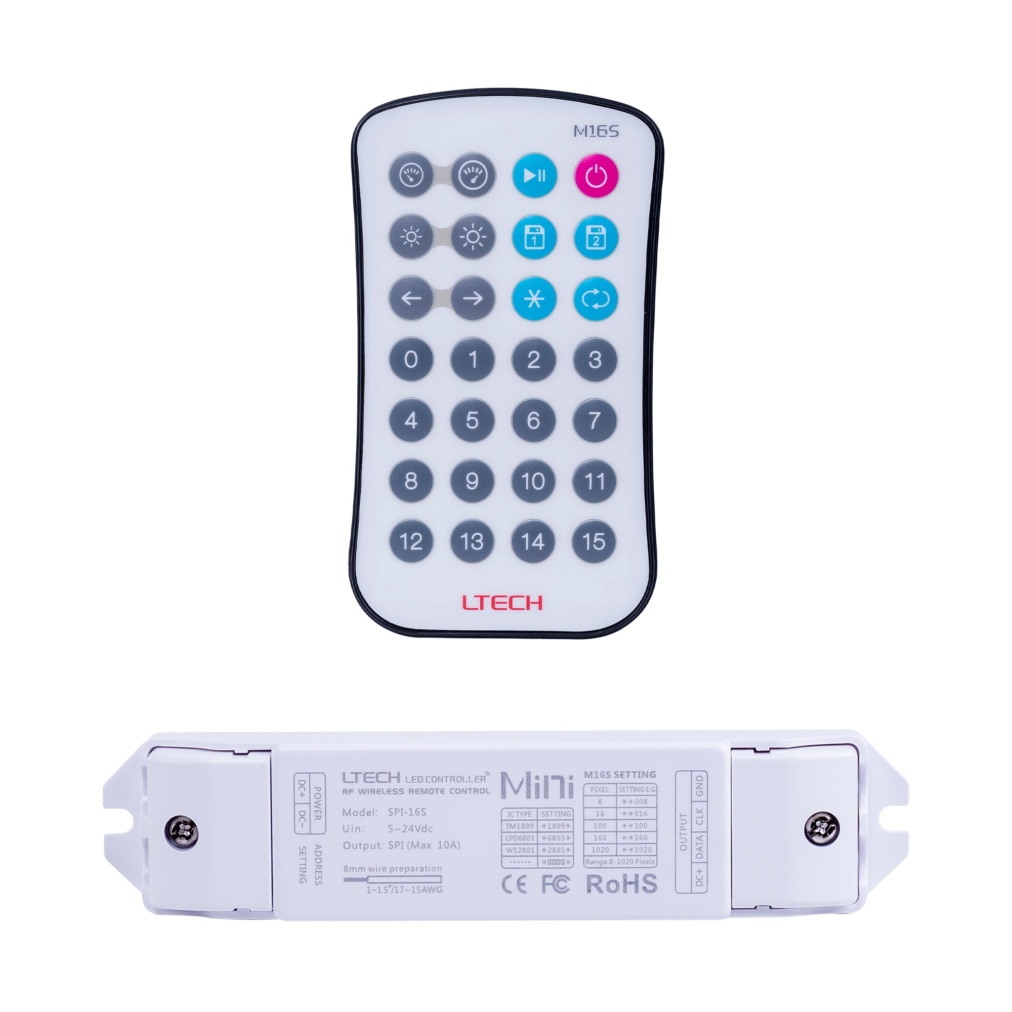 HV9102-SPI-16S+M16S - Chasing RGB Multi-Function Remote+Receiver