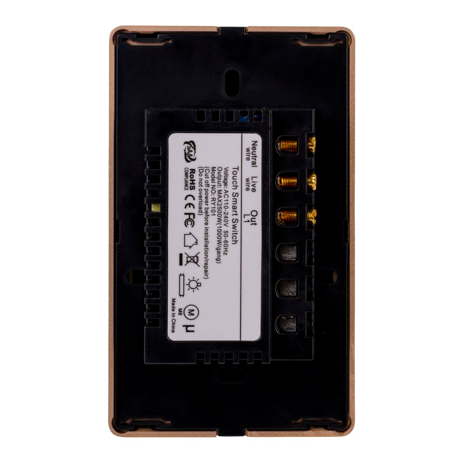 HV9220-1 - Wifi Single Gang Black with Gold Trim Wall Switch