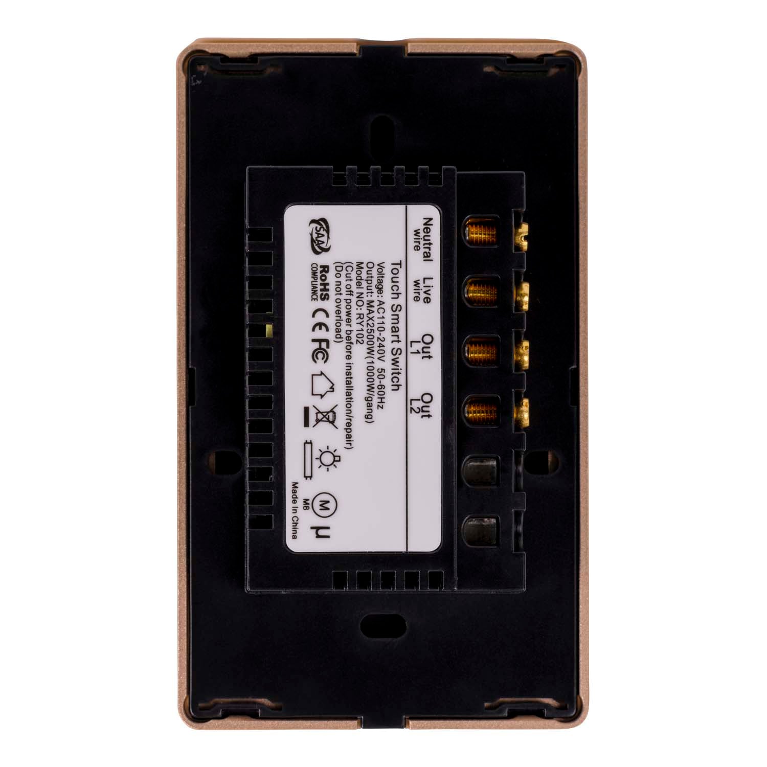 HV9220-2 - Wifi 2 Gang Black with Gold Trim Wall Switch