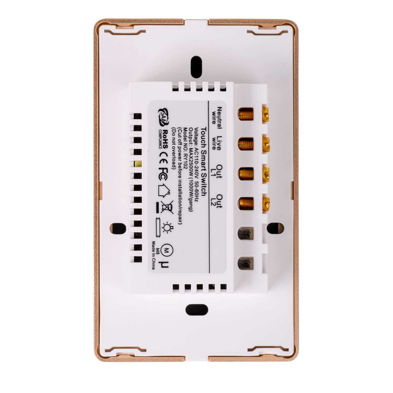 HV9120-2 - Wifi 2 Gang White with Gold Trim Wall Switch