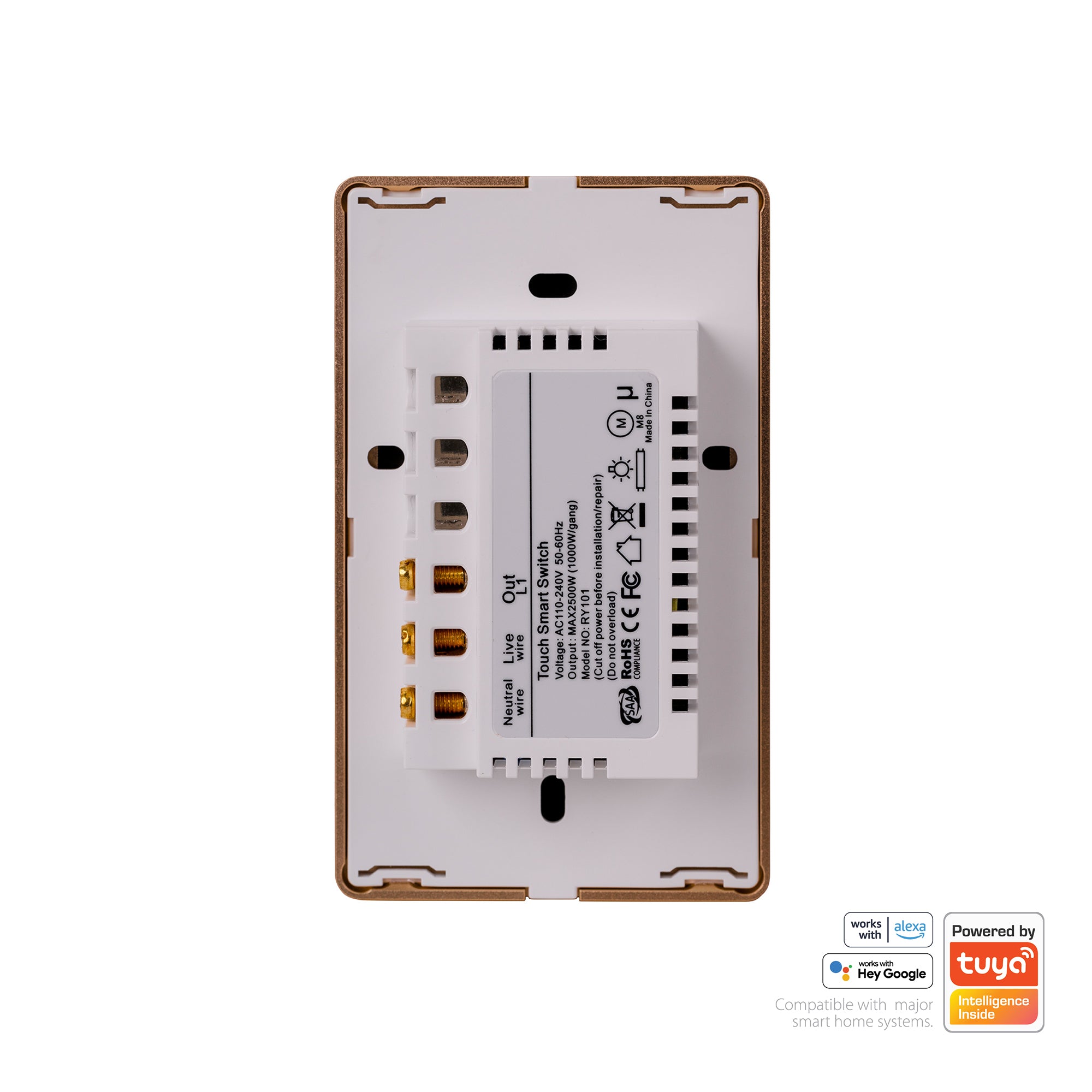 HV9120-1 - Wifi Single Gang White with Gold Trim Wall Switch