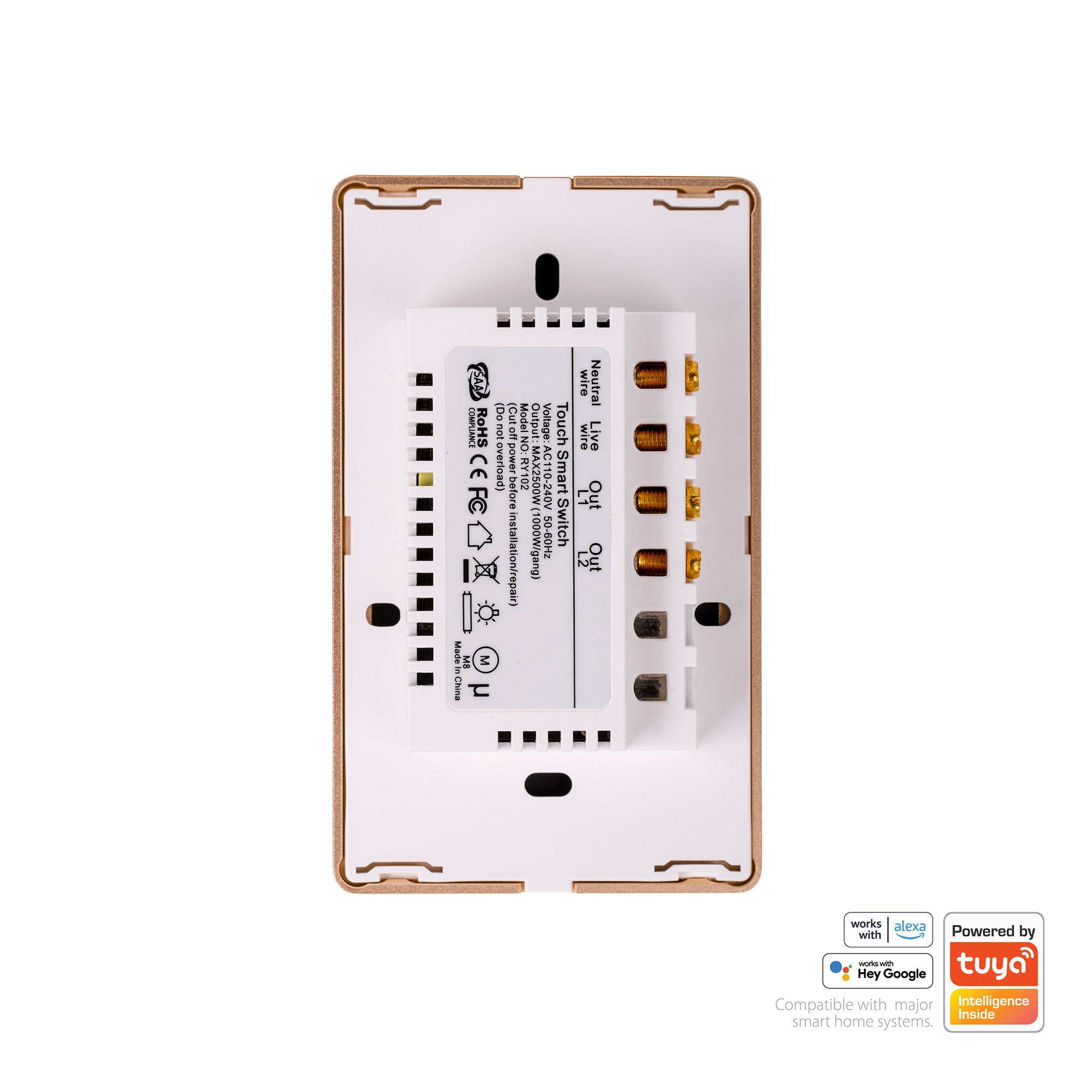 HV9120-2 - Wifi 2 Gang White with Gold Trim Wall Switch