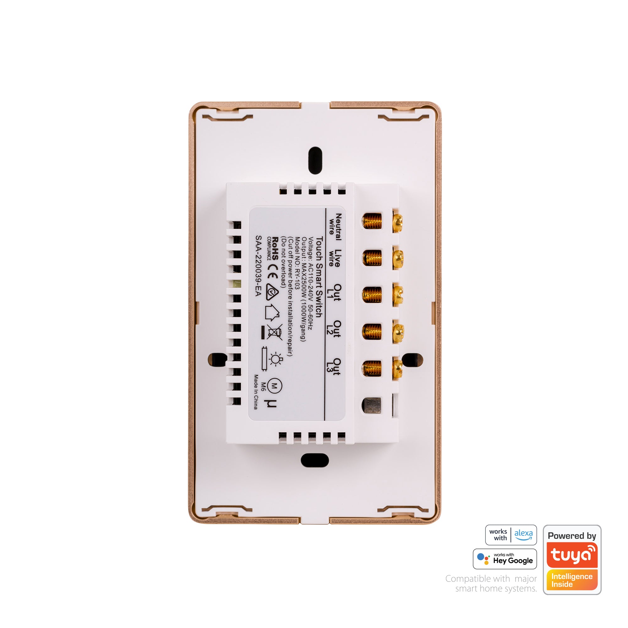 HV9120-3 - Wifi 3 Gang White with Gold Trim Wall Switch