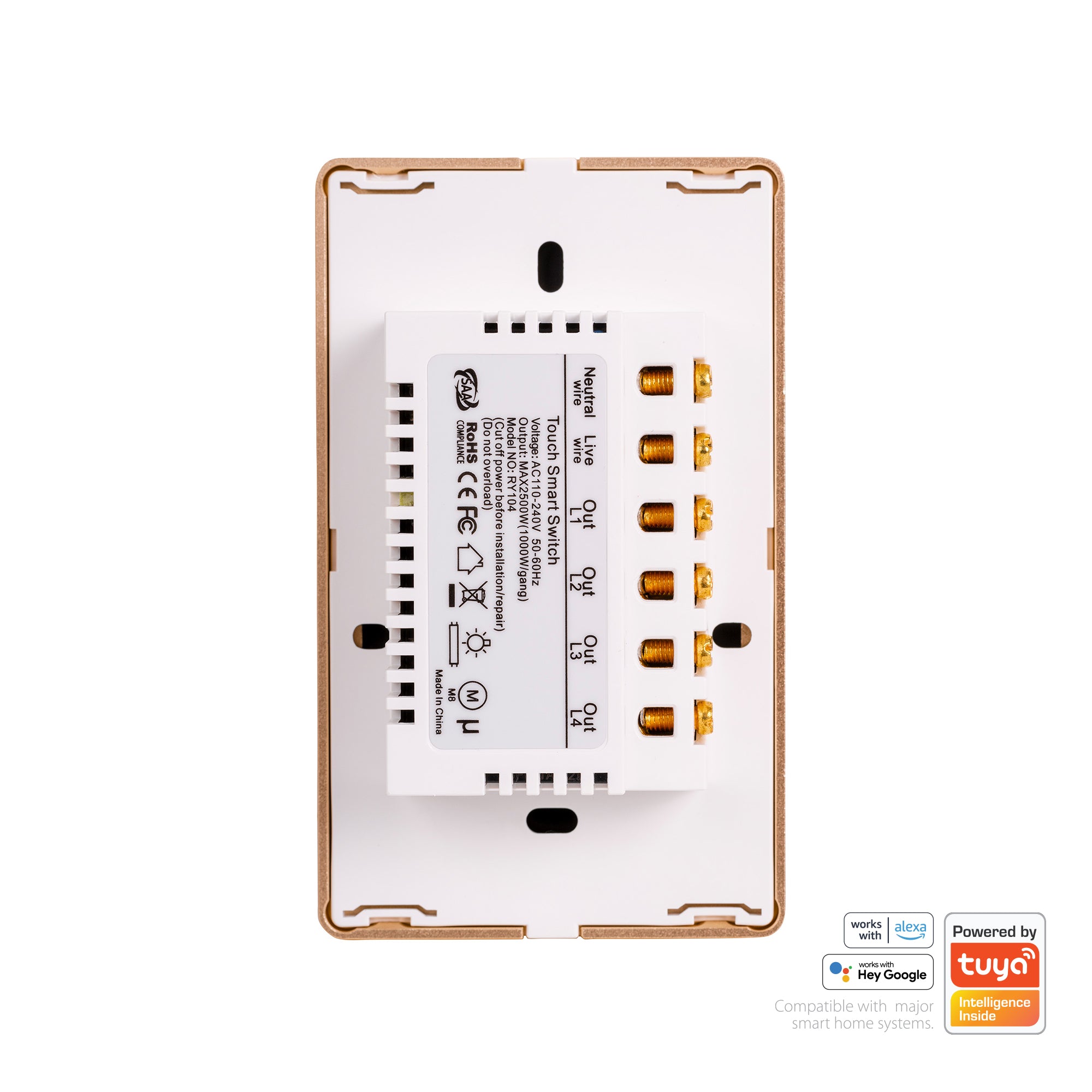 HV9120-4 - Wifi 4 Gang White with Gold Trim Wall Switch