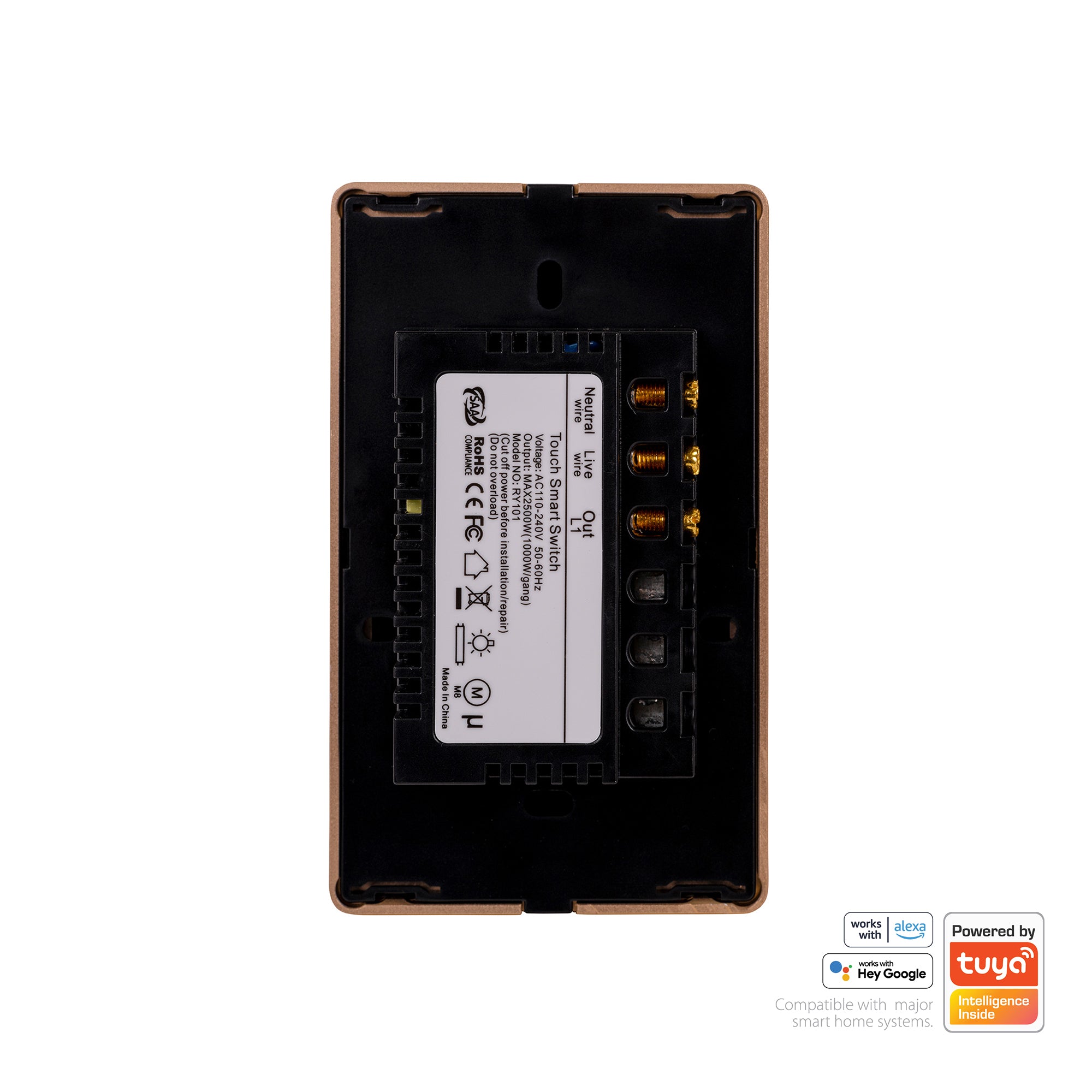 HV9220-1 - Wifi Single Gang Black with Gold Trim Wall Switch