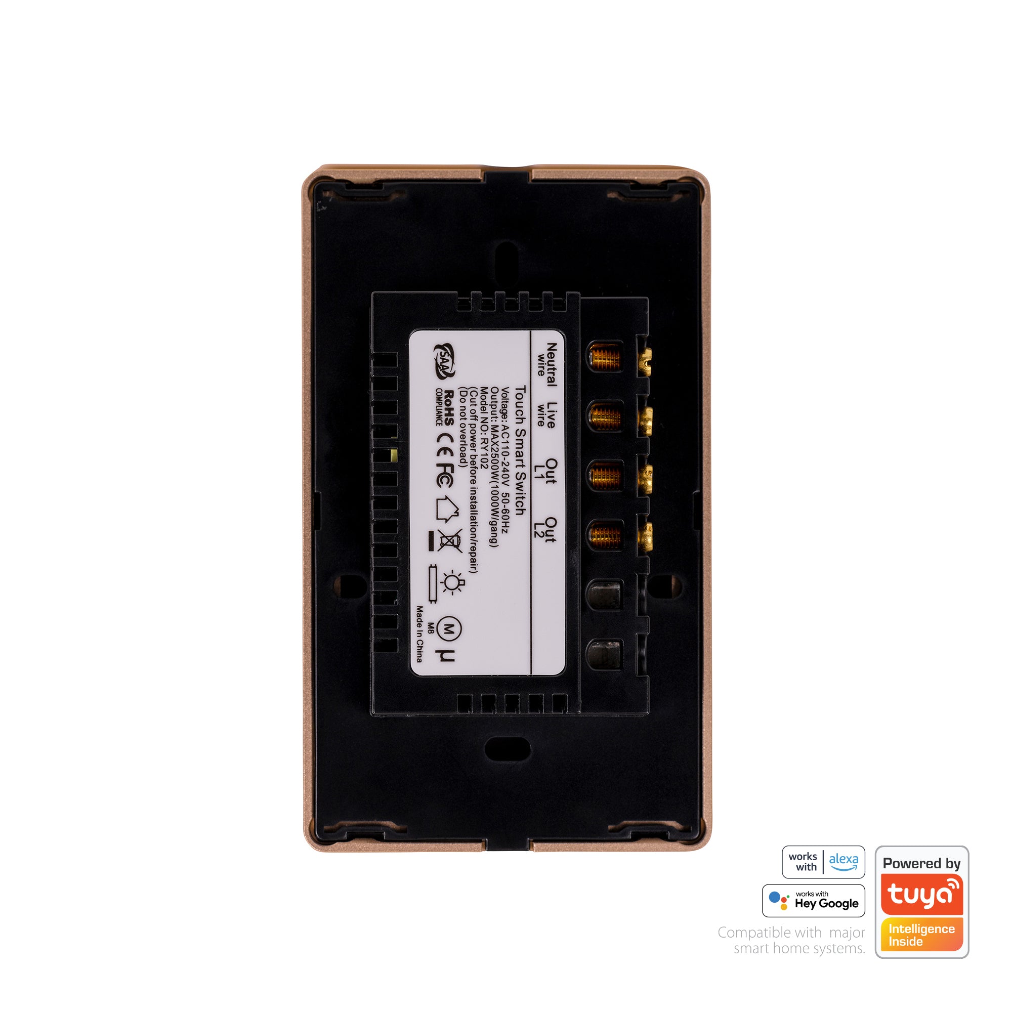 HV9220-2 - Wifi 2 Gang Black with Gold Trim Wall Switch