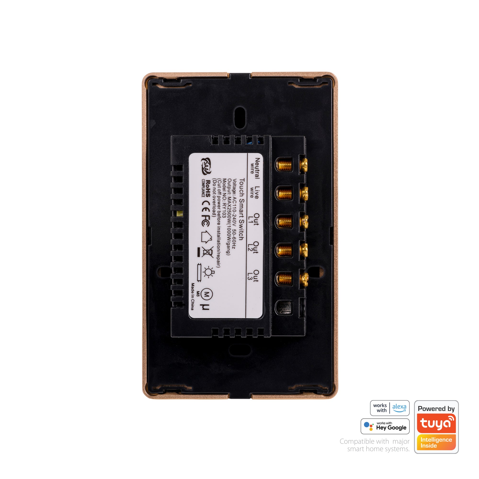 HV9220-3 - Wifi 3 Gang Black with Gold Trim Wall Switch