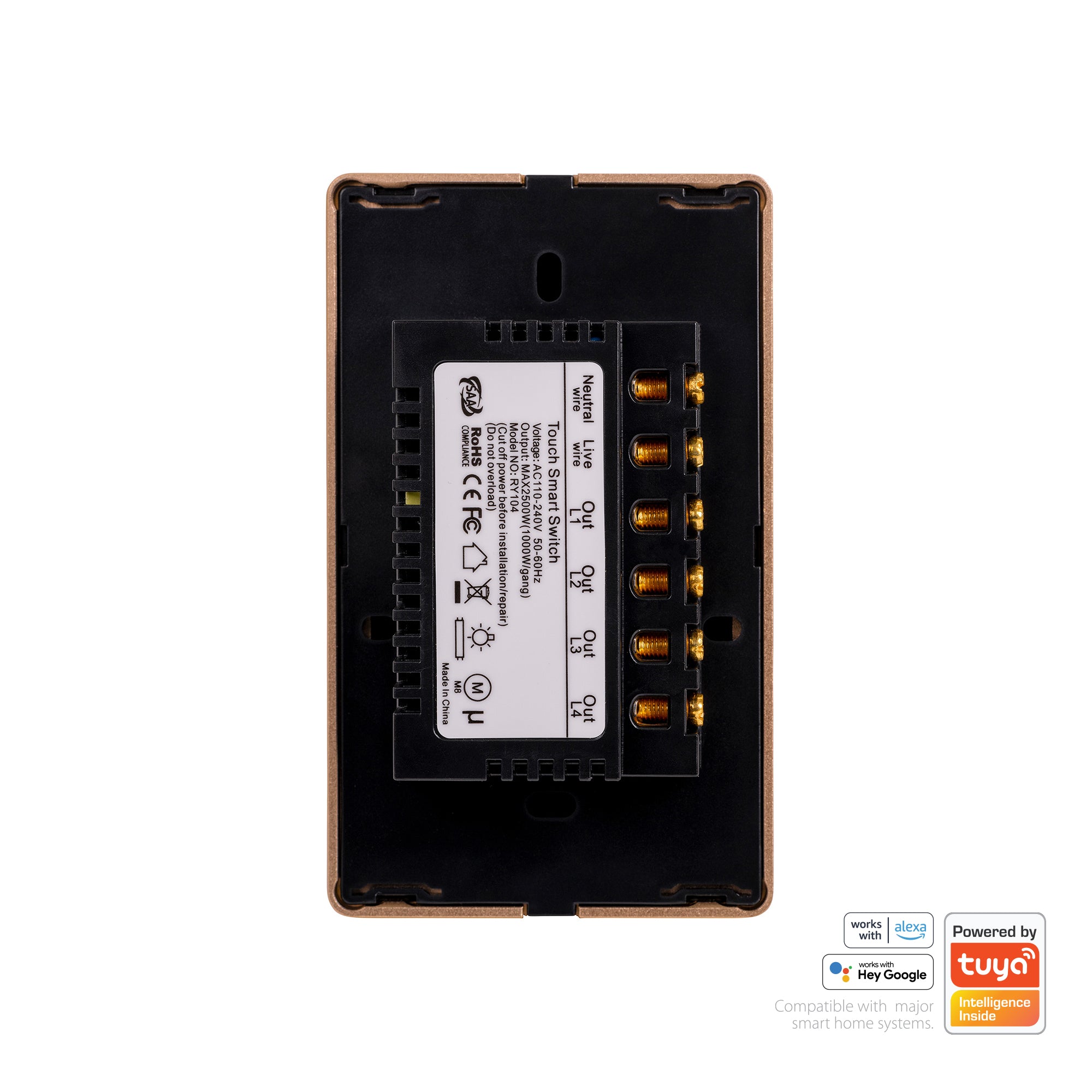 HV9220-4 - Wifi 4 Gang Black with Gold Trim Wall Switch