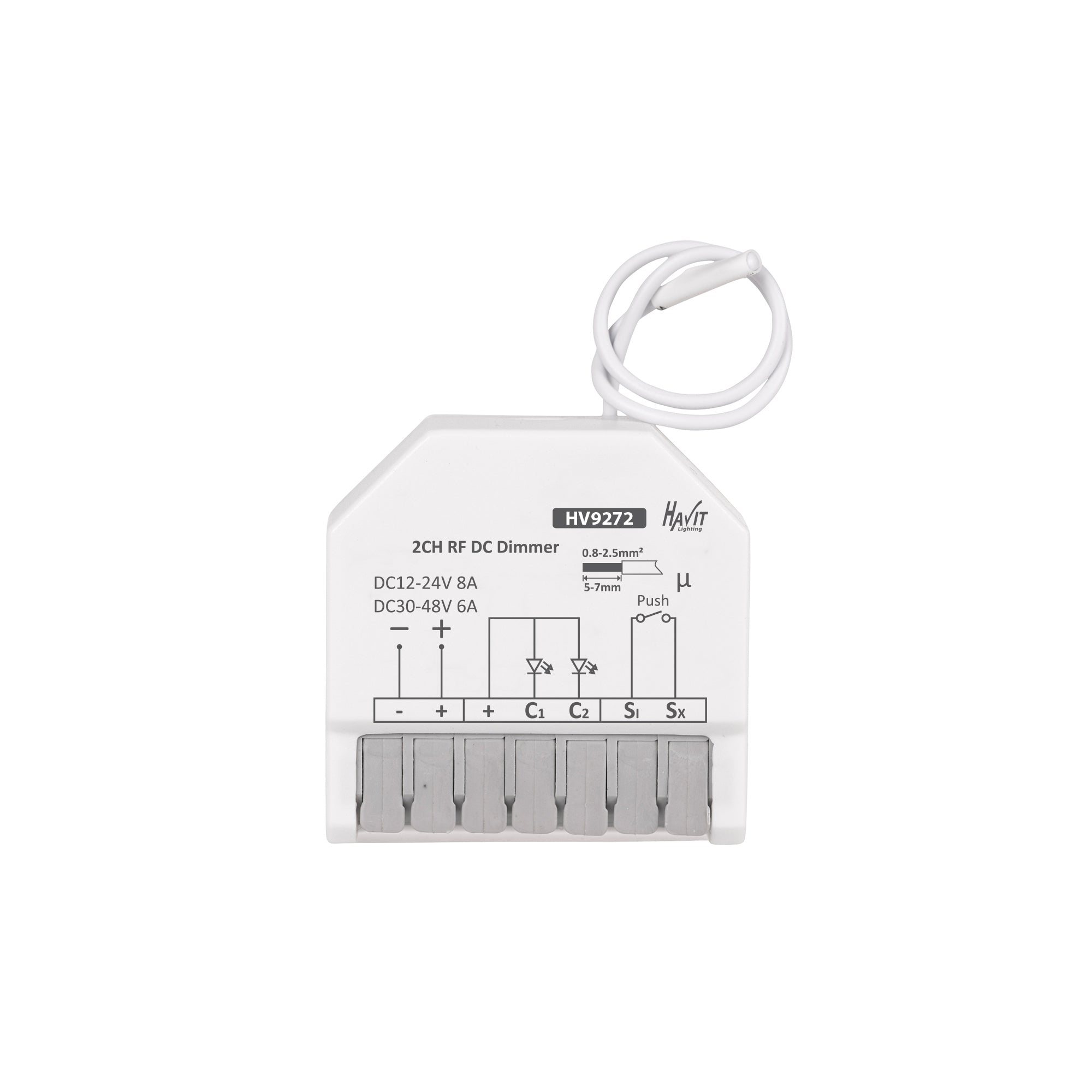 HV9272 - 12-24v DC Two Channel RF + Push Dim Receiver