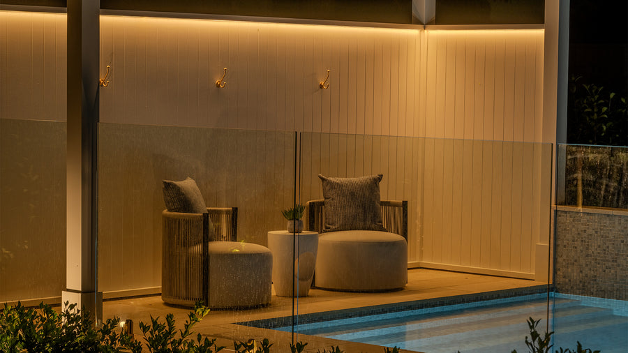LED Strip Lighting Around Poolside Gazebo Seating Area