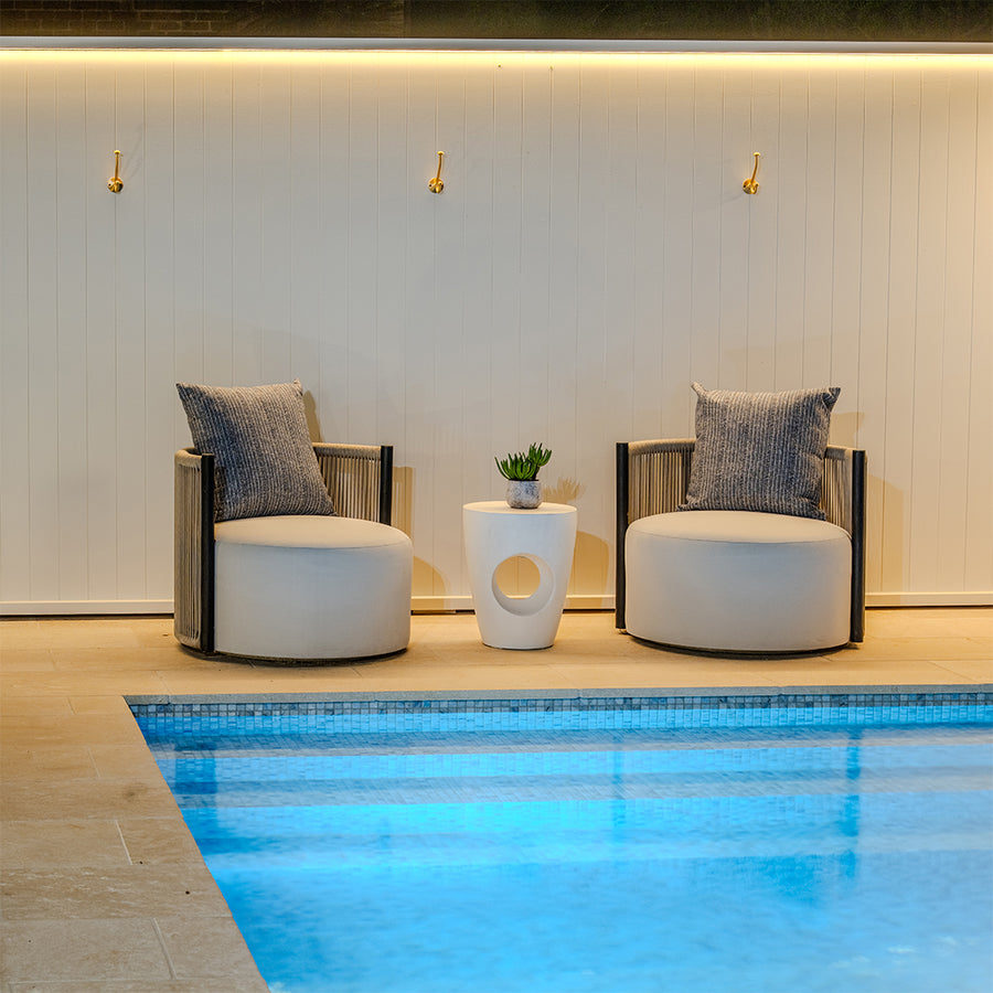 LED Strip Lighting Around Poolside Seating Area