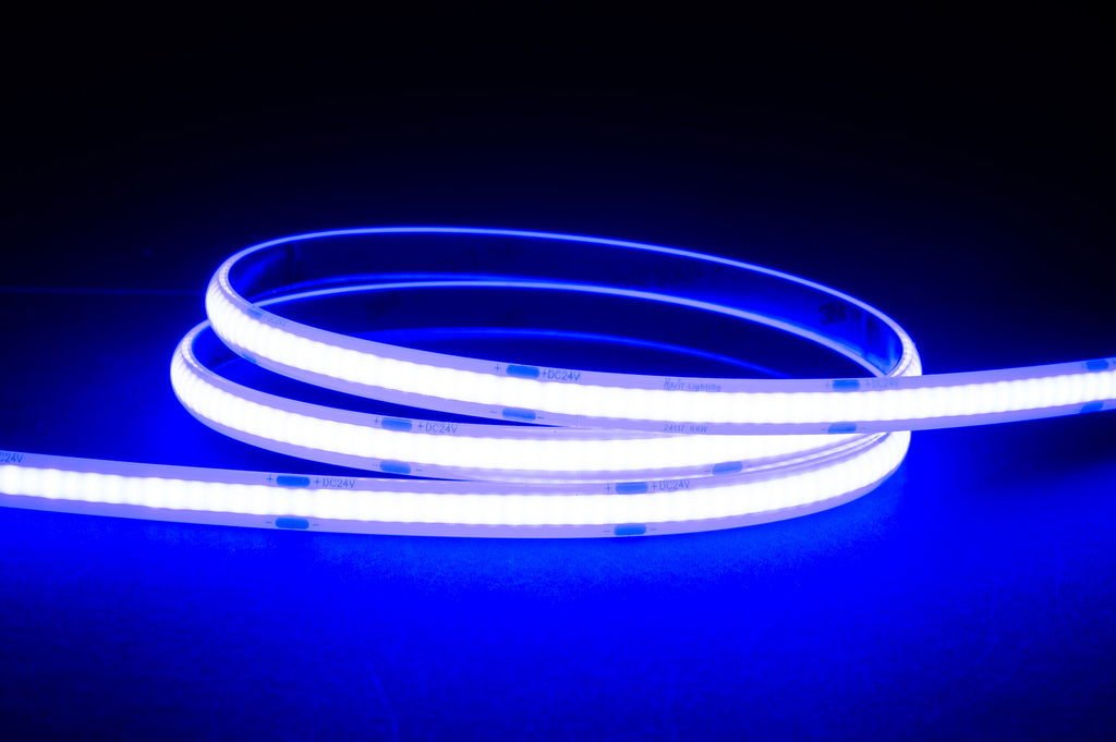 HV9761-IP54-320-B - 9.6w IP54 24v DC Blue COB Dotless LED Strip