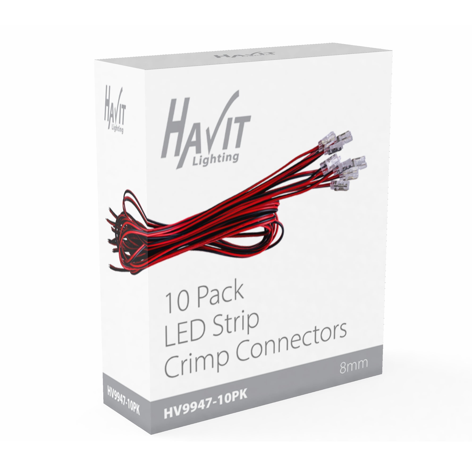 HV9947-10PK - 10 Pack of LED Strip Connectors with 1m Cable to suit IP20 8mm PCB LED Strip