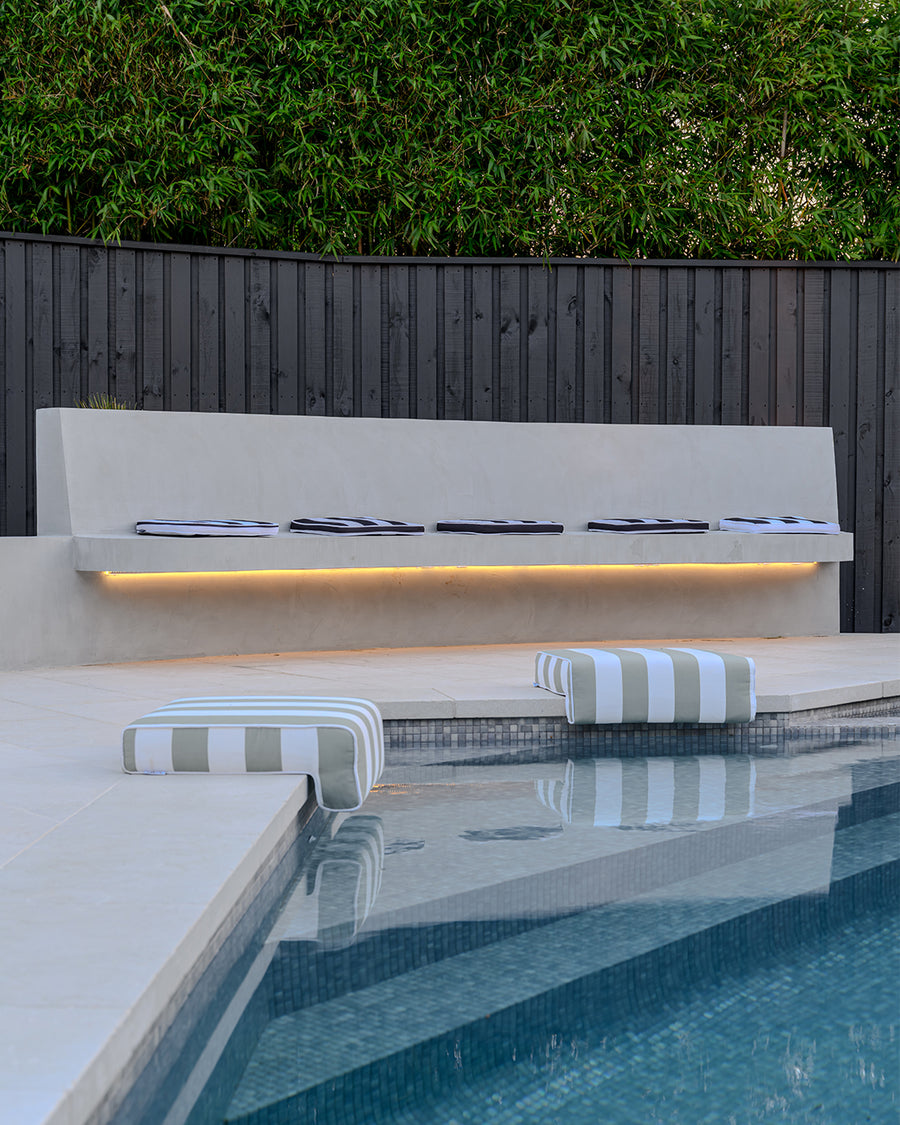 LED Strip Lighting Under Poolside Bench Seating