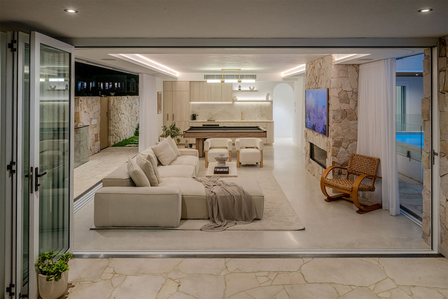 Havit LED Strip Cove Lighting and Downlights in a Luxury Coastal Home Entertainment Room