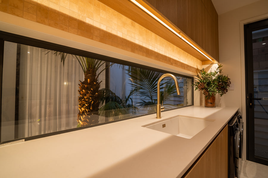 LED Strip Lighting Above Kitchen Bench and Splashback