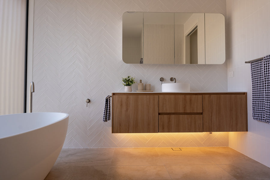 LED Strip Lighting Under Floating Bathroom Vanity