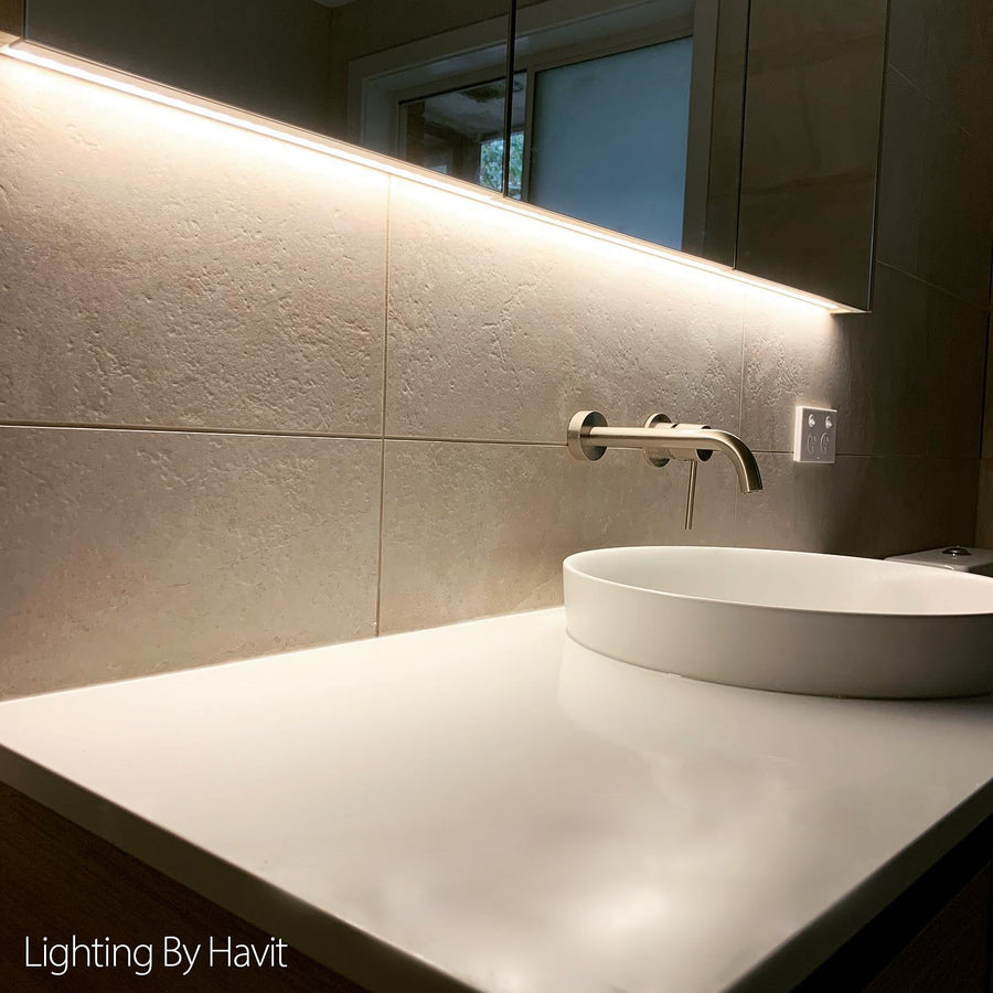 LED Strip Lighting Above Bathroom Vanity Mirror