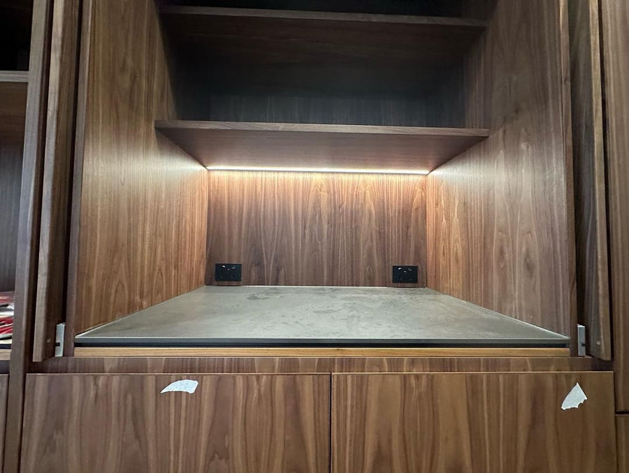 LED Strip Lighting Inside Timber Cabinet Workspace