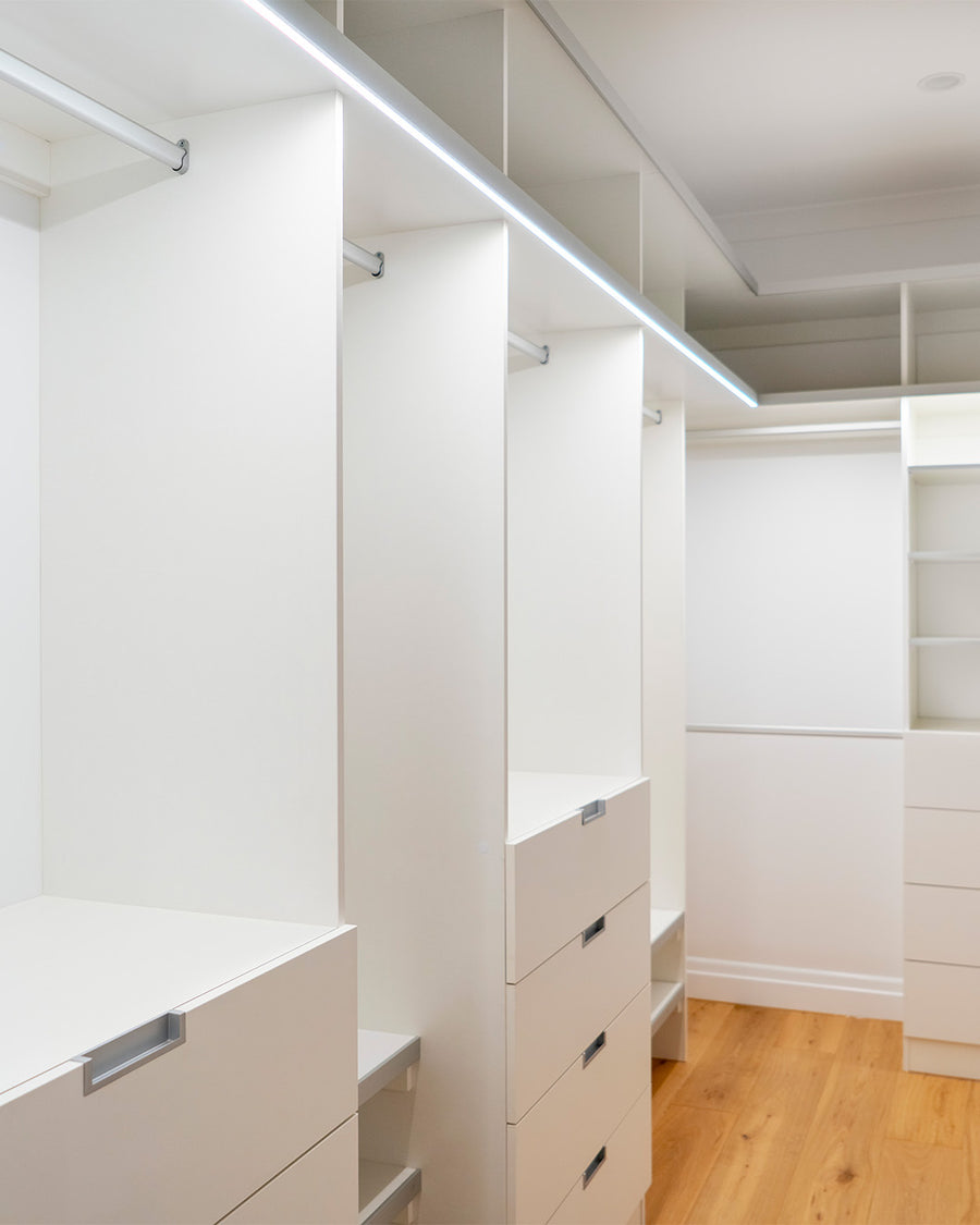 LED Strip Lighting in Walk In Wardrobe Cabinetry
