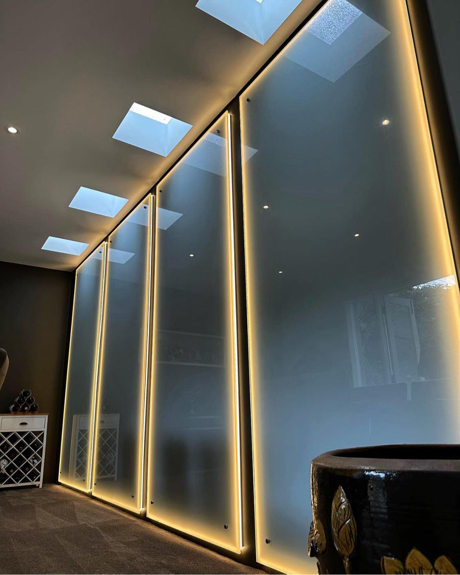 LED Strip Lighting Around Glass Feature Panels