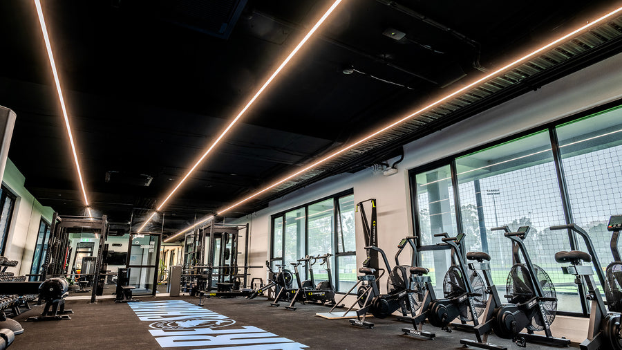 LED Strip Lighting Across Commercial Gym Ceiling