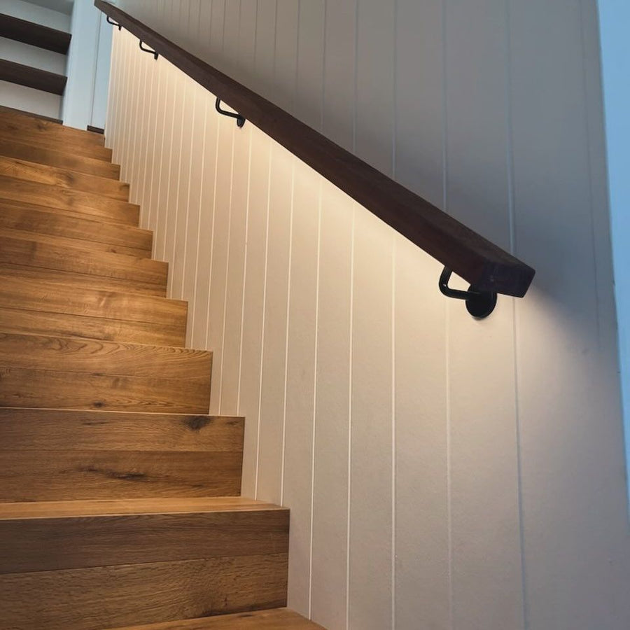 LED Strip Lighting Under Stair Handrail