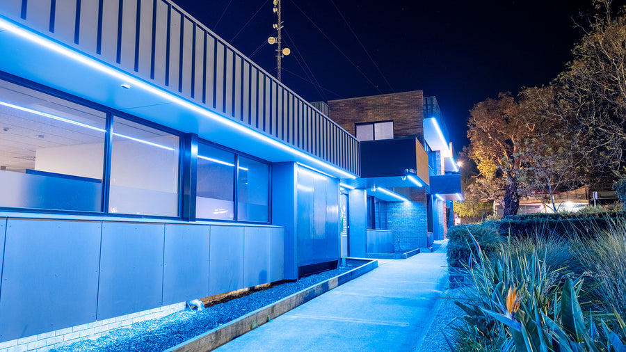 Blue LED Strip Lighting Along South Gippsland Shire Council Offices