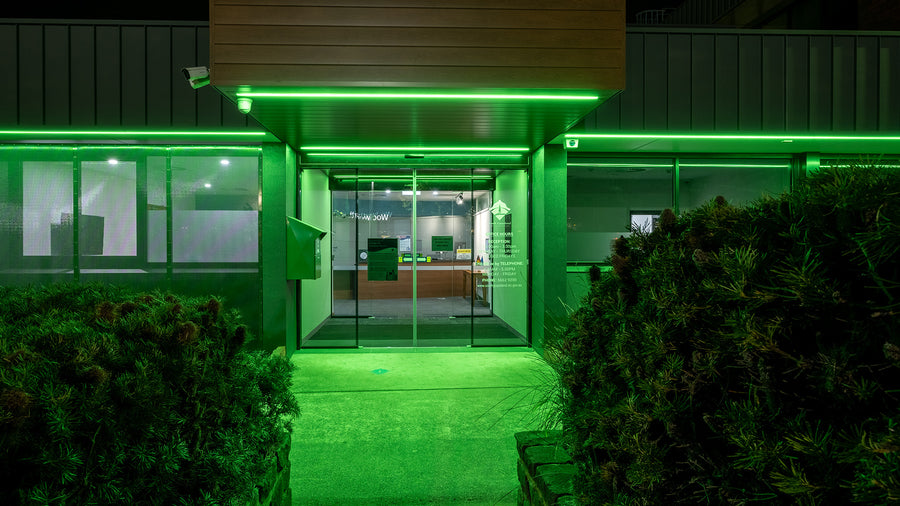 Green LED Strip Lighting Around South Gippsland Shire Entrance