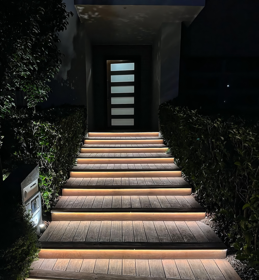 LED Strip Lighting Along Front Entrance Steps